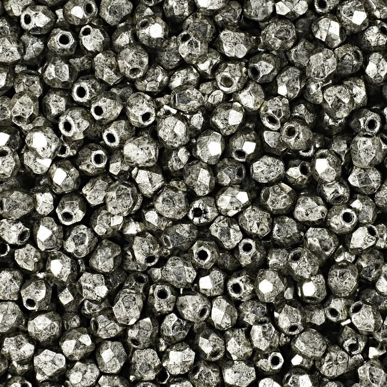 Glass fire polished beads 3mm Coated Metallic Antique Platinum
