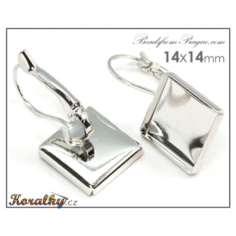 Bižuterní náušnicová lůžka mechanická čtverec 14x14mm rhodium