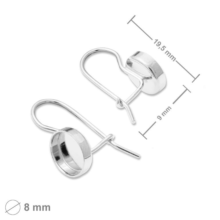 Silver earwire hooks with settings 8mm No.1237