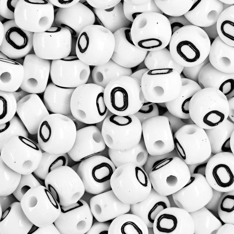 White plastic bead 7x5 mm with letter O