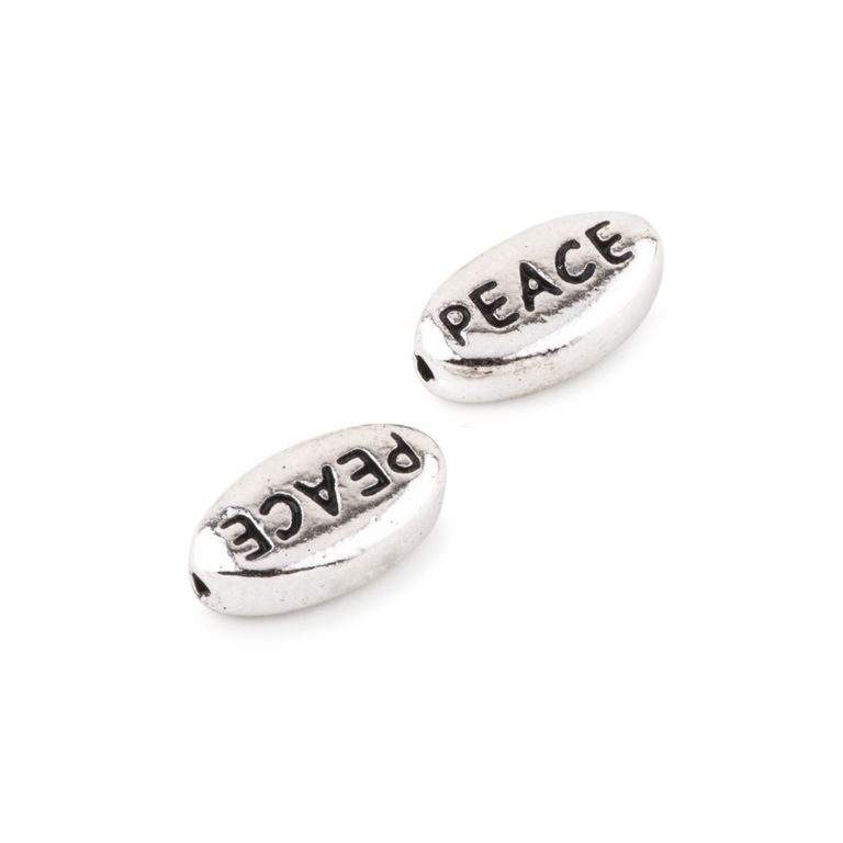 TierraCast bead Word Peace rhodium-plated