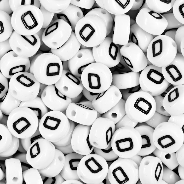 White plastic bead 7x4 mm with letter D