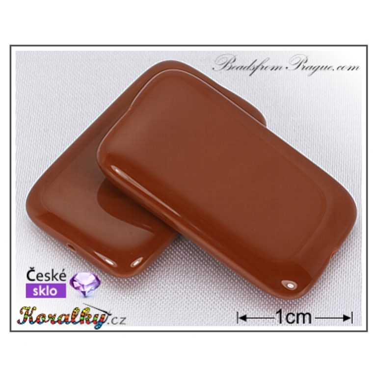 Czech glass pressed bead rectangle 30x14mm brown No.107