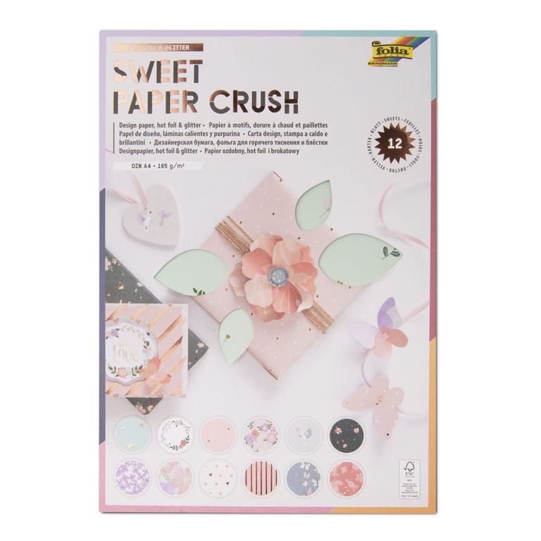 Set de coli de hârtie cu efecte metalice și glitter Sweet paper crush 12 coli A4 165g/m²