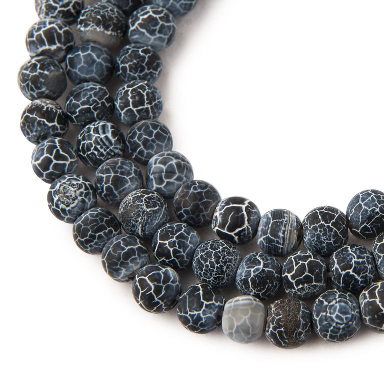 Crackle Black Agate beads matte 8mm