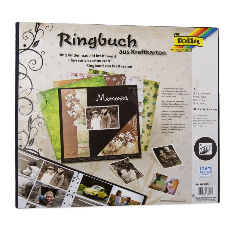 Scrapbooking ring album made of kraft cardboard 36.5x32.5x4cm black