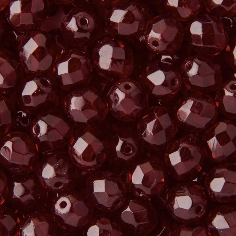 Glass fire polished beads 8mm Garnet