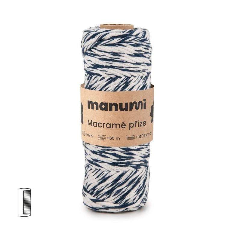 Manumi Macramé příze stáčená 3mm natural-tmavě modrá