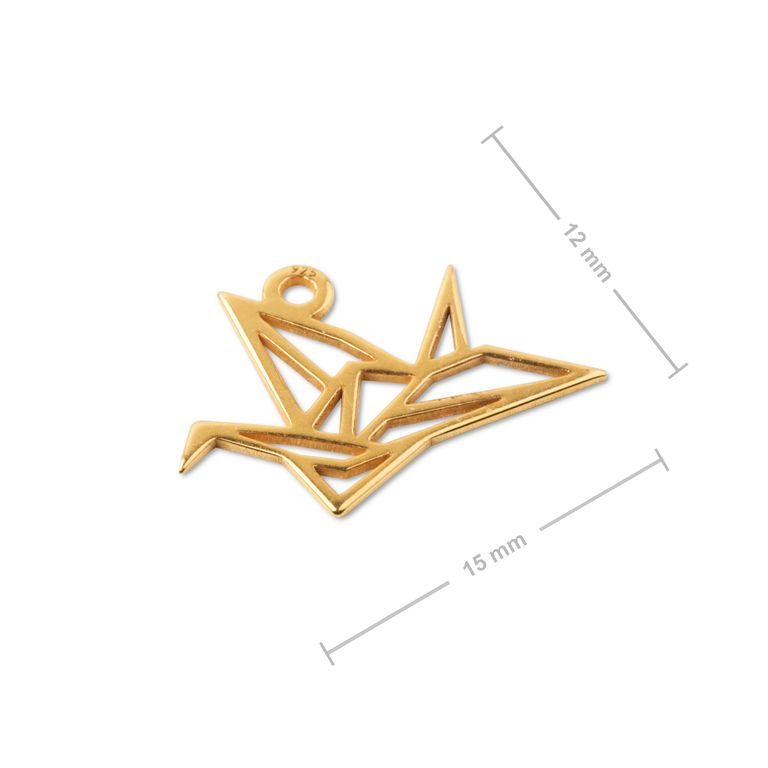 Silver pendant origami swallow gold plated No.1034