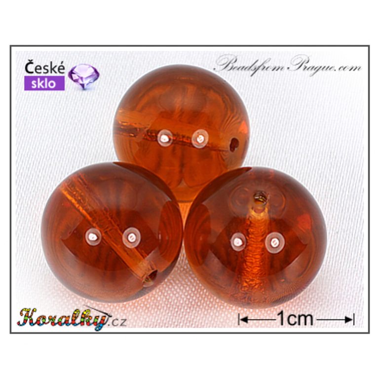 Czech glass pressed bead round 14mm brown transparent No.98