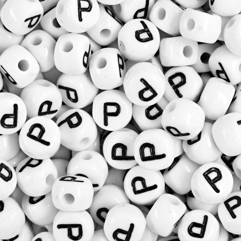 White plastic bead 7x5 mm with letter P