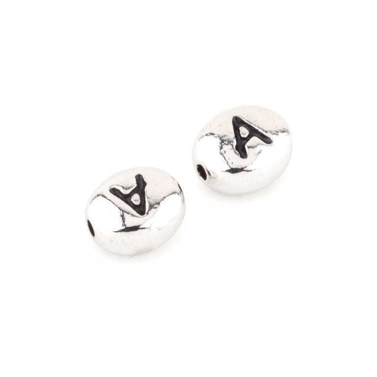 TierraCast bead 7x6mm with letter A rhodium-plated