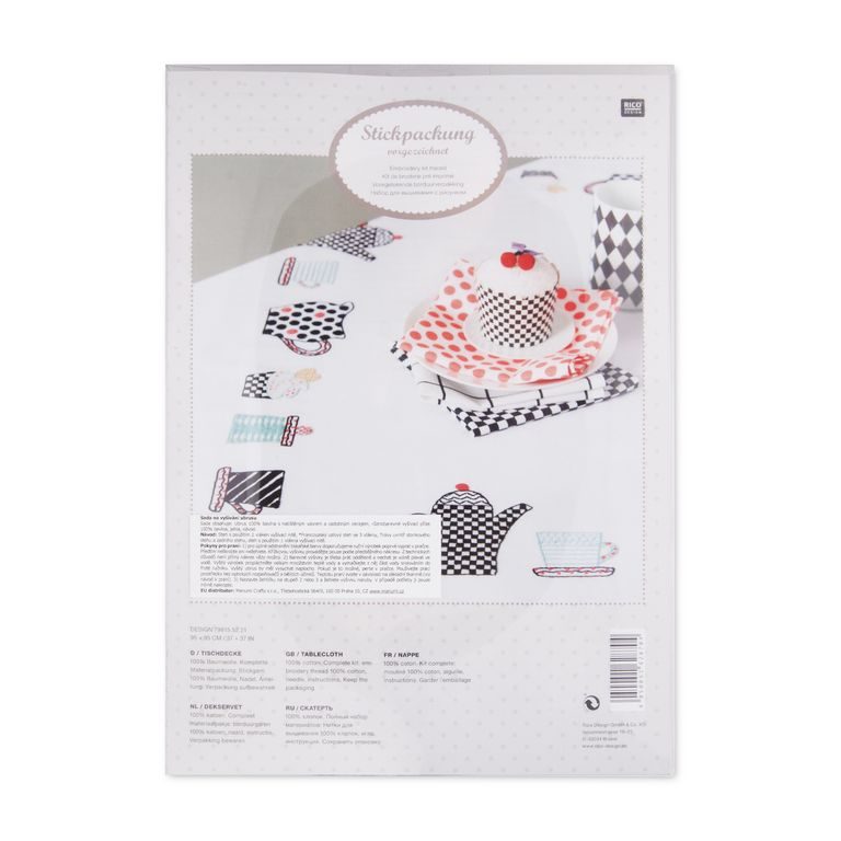 Kit for embroidering a table-cloth with a coffee design