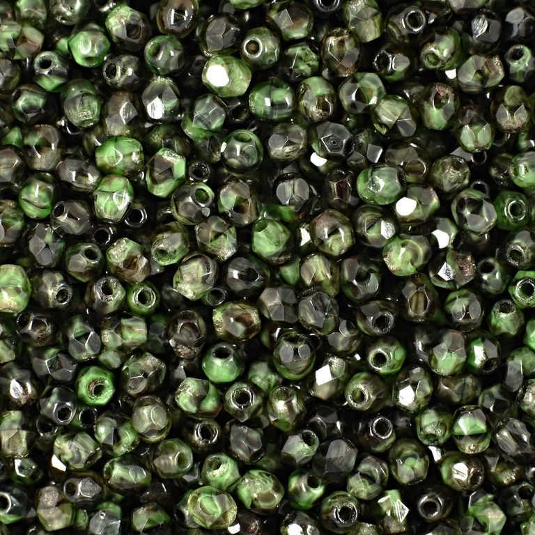 Brúsené koráliky 3mm Green White Black