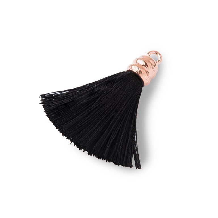 Silver tassel rose gold plated 4cm black No.1191