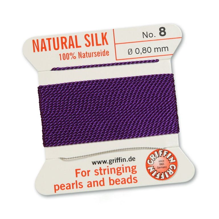 Silk thread with needle 0.8mm/2m dark purple