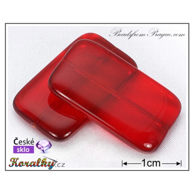 Czech glass pressed bead rectangle 30x14mm red transparent No.41