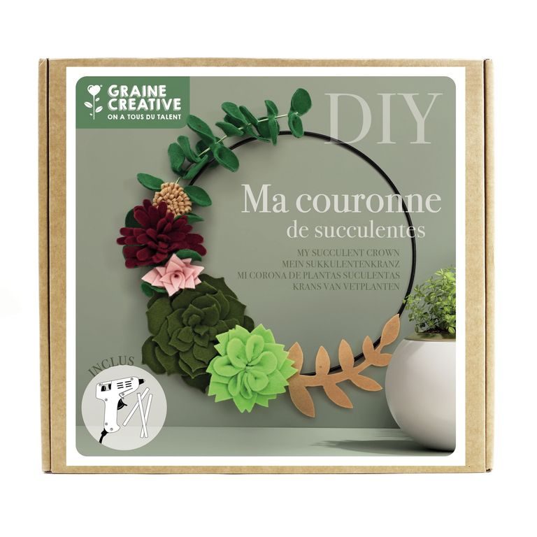 Creative kit for making a circular decoration with succulents