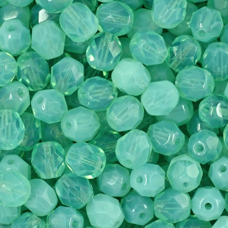 Glass fire polished beads 6mm Milky Aquamarine