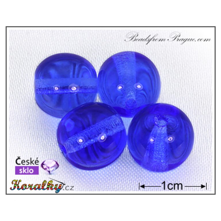 Czech glass pressed bead round 10mm blue transparent No.73