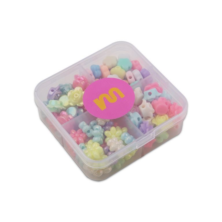 Set of colored acrylic beads with flower motifs