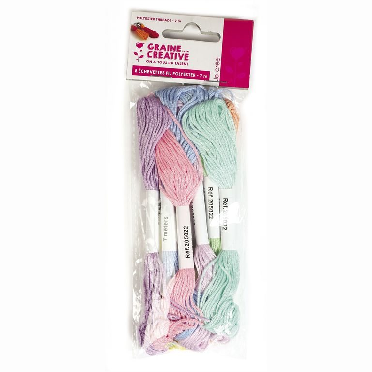 Set of embroidery threads 100% PES 8pcs pastel colors