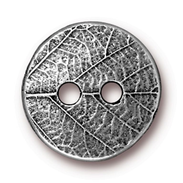 TierraCast button Round Leaf antique silver