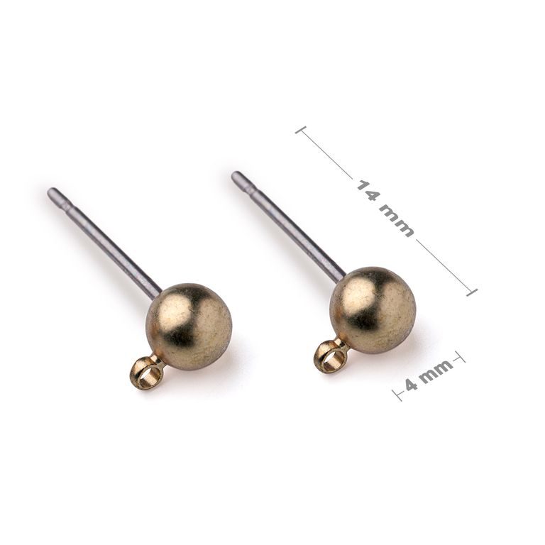 Náušnicové puzety s kuličkou 4 mm staromosaz