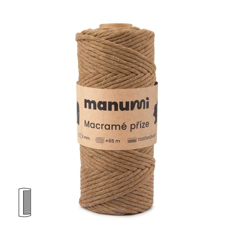 Macramé cord twisted 3mm light brown