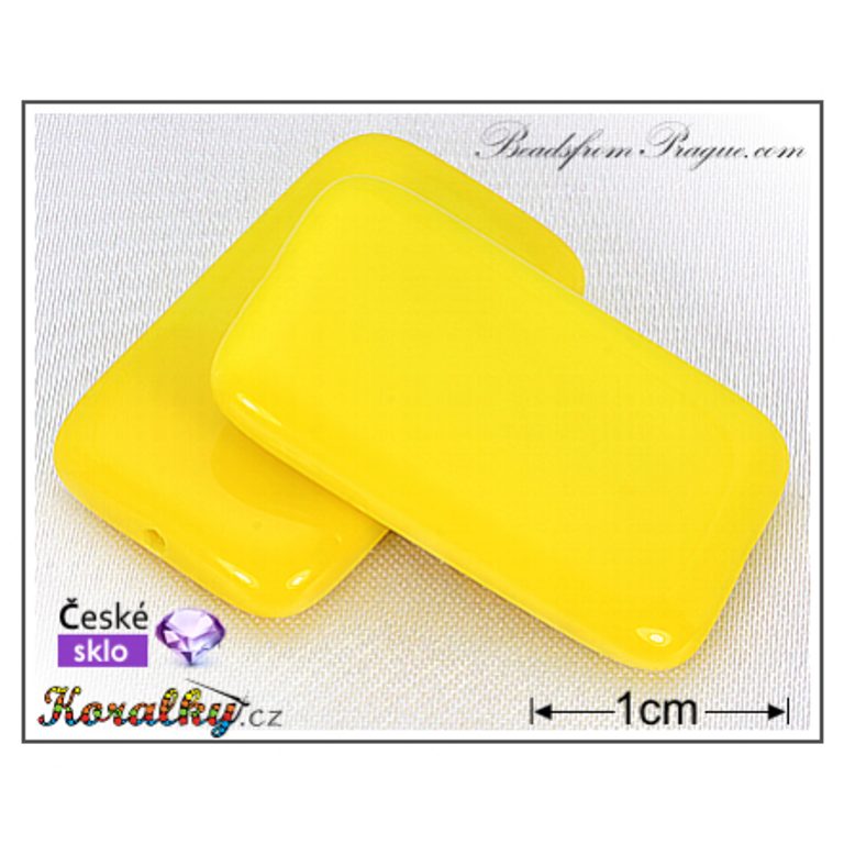 Czech glass pressed bead rectangle 30x14mm yellow No.23