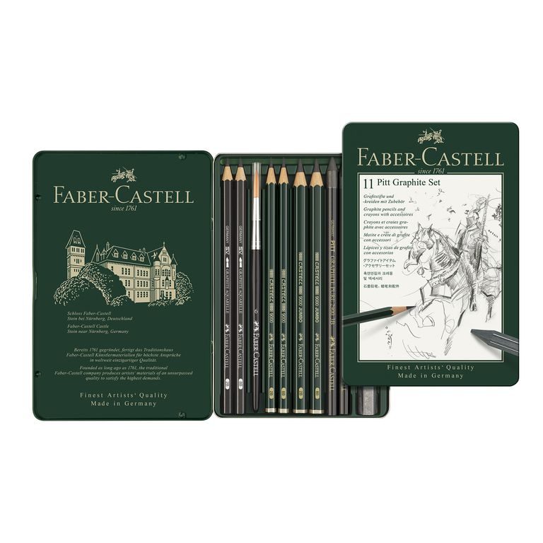 Faber-Castell sada grafitových tužek Pitt Monochrome v plechové krabičce 11ks detail balení