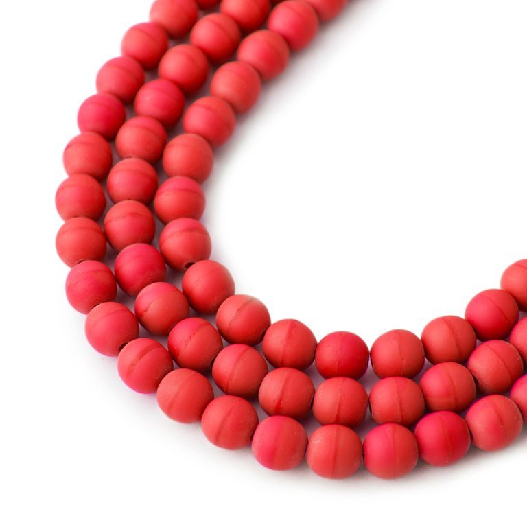 Czech glass pressed round beads Dark Red Opaque Matt 6mm No.18