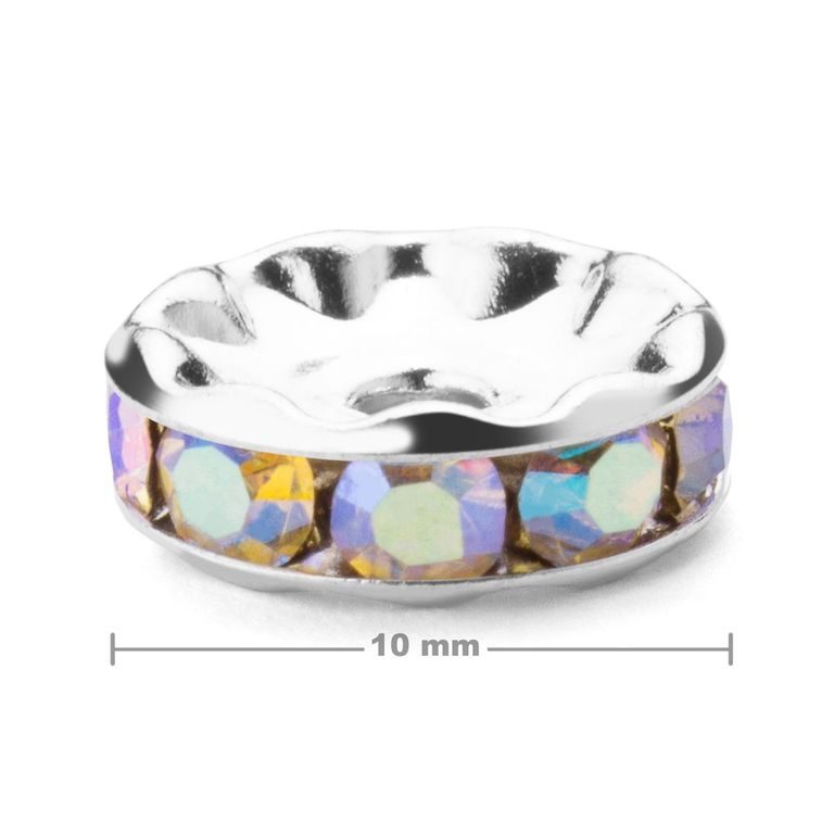 Štrasová rondelka 10mm strieborná Crystal AB