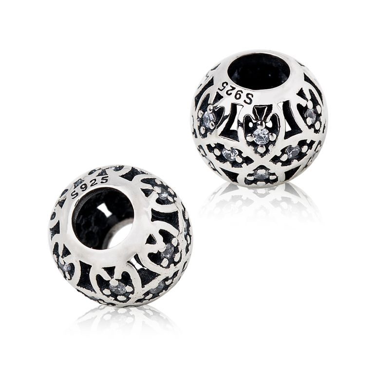 Sterling silver 925 large-hole bead Filigree Orient with zircons Ag 925