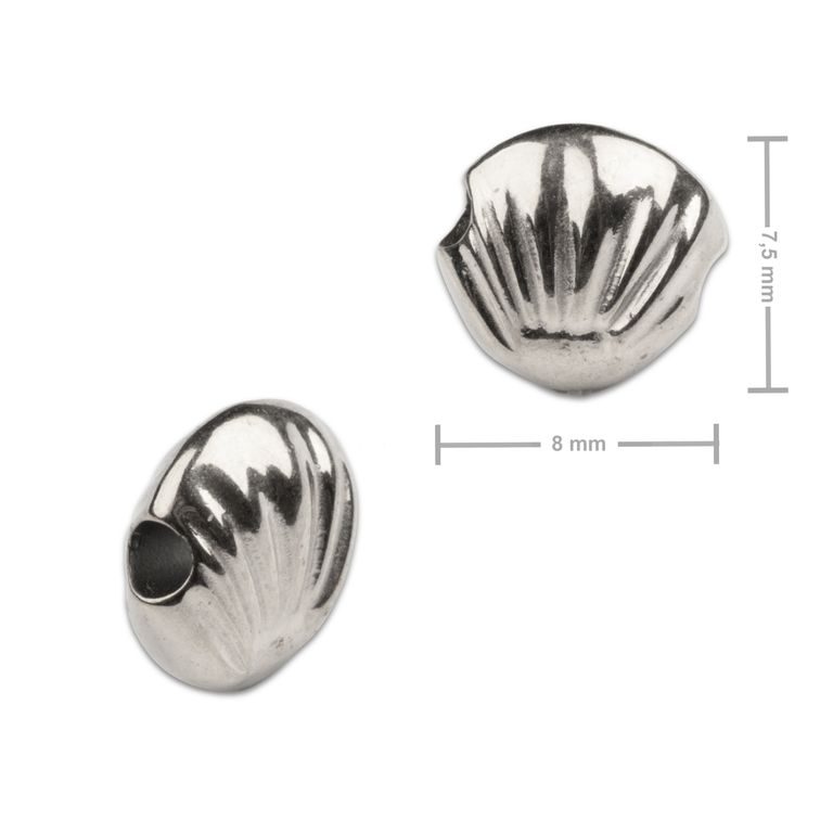 Korálek z chirurgické oceli ve tvaru mušle 7,5 x 8 mm