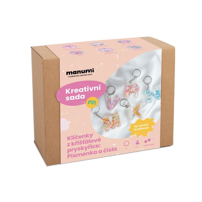 Manumi kreatívna sada na výrobu príveskov z krištáľovej živice s motívmi písmeniek a číslic