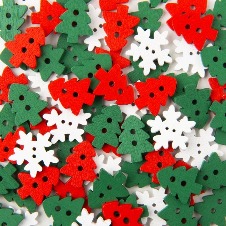 Wooden Christmas buttons 20pcs colorful