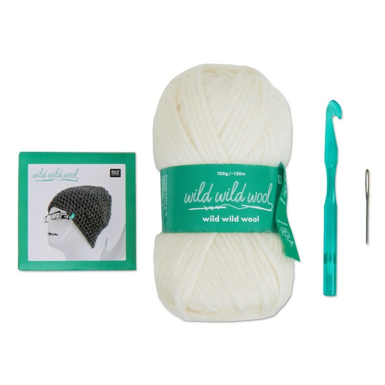 Rico design sada na výrobu krémové háčkované čepice