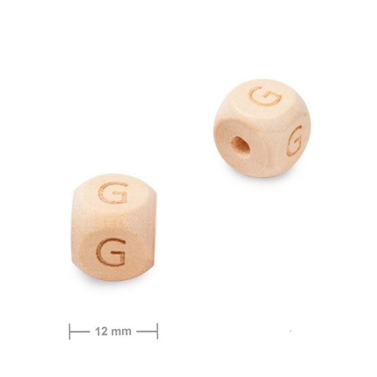 Wooden cube bead 12mm with letter G