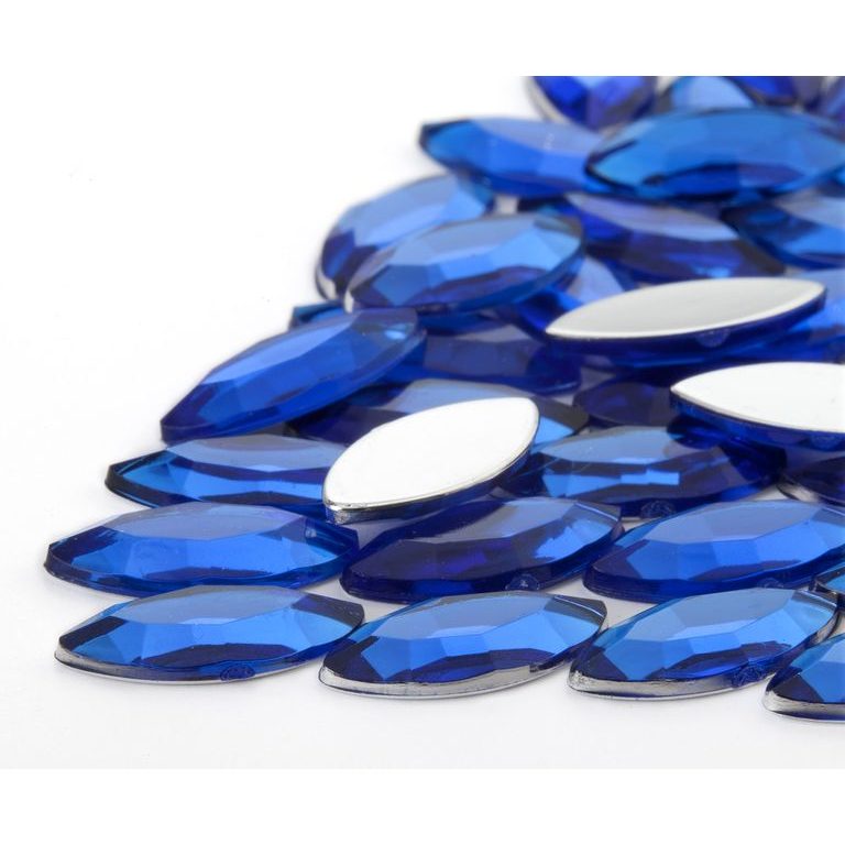 Acrylic glue-on stones navette 7x15mm blue