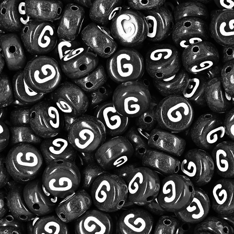 Black plastic bead 7x4 mm with letter G