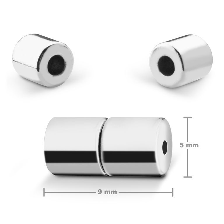 Magnetic clasp cylinder 9x5mm in the colour of platinum