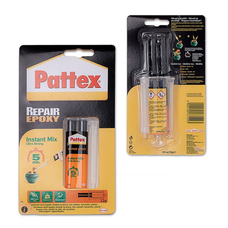 Dvousložkové epoxidové lepidlo Pattex Repair Epoxy Ultra Strong 5min 11ml ve stříkačce