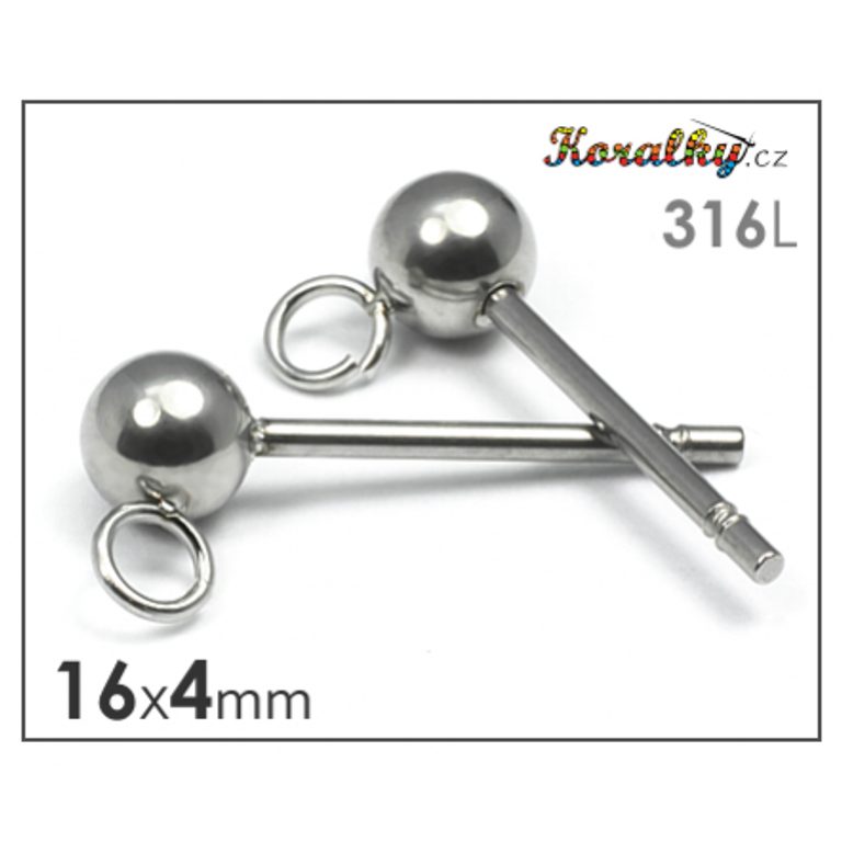 Earstud ball with loop 316L 16x4 mm