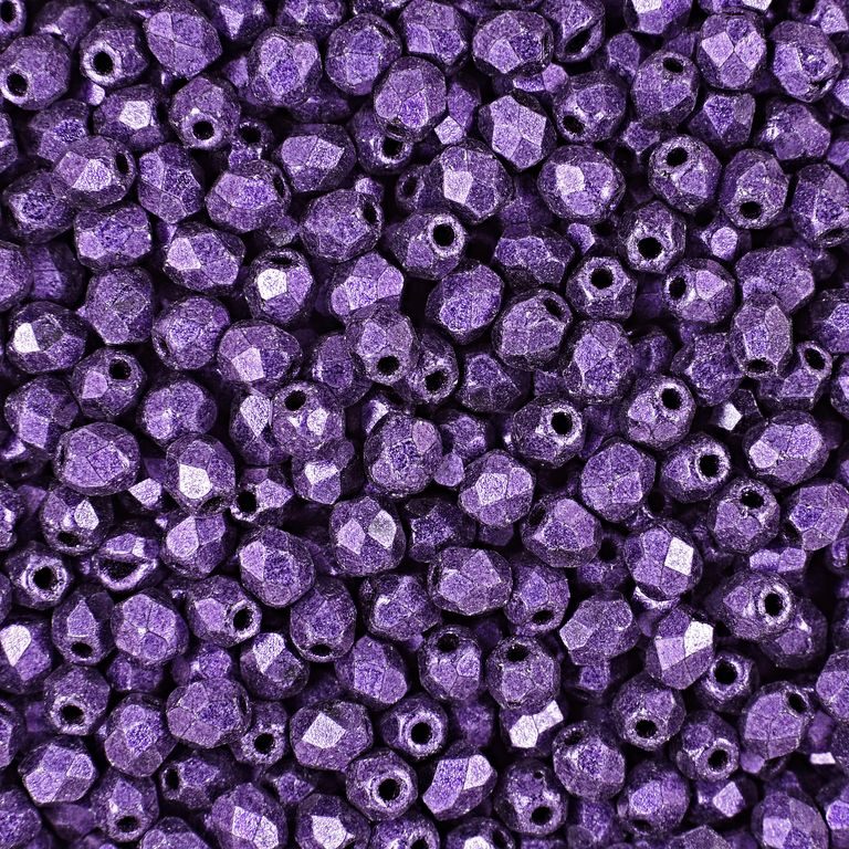 Glass fire polished beads 3mm Metallic Suede Purple