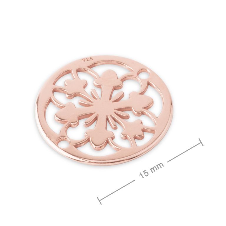 Silver connector rosette rose gold-plated 15mm No.798