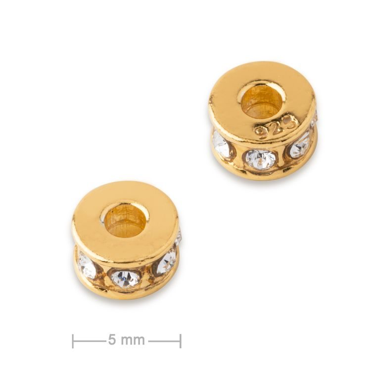 Stříbrná distanční rondelka s krystaly SWAROVSKI 3 x 5 mm pozlacená 24K zlatem