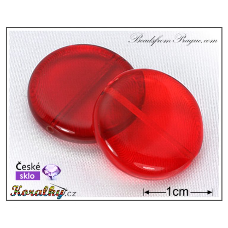 Czech glass pressed bead flat 20mm red transparent No.39