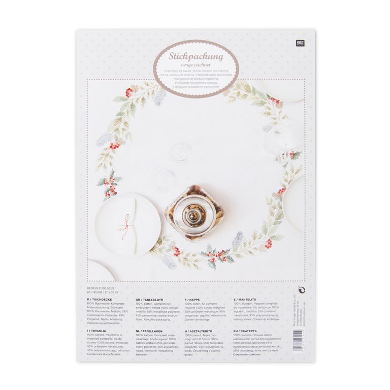 Embroidery kit for a tablecloth with a Christmas decoration motif