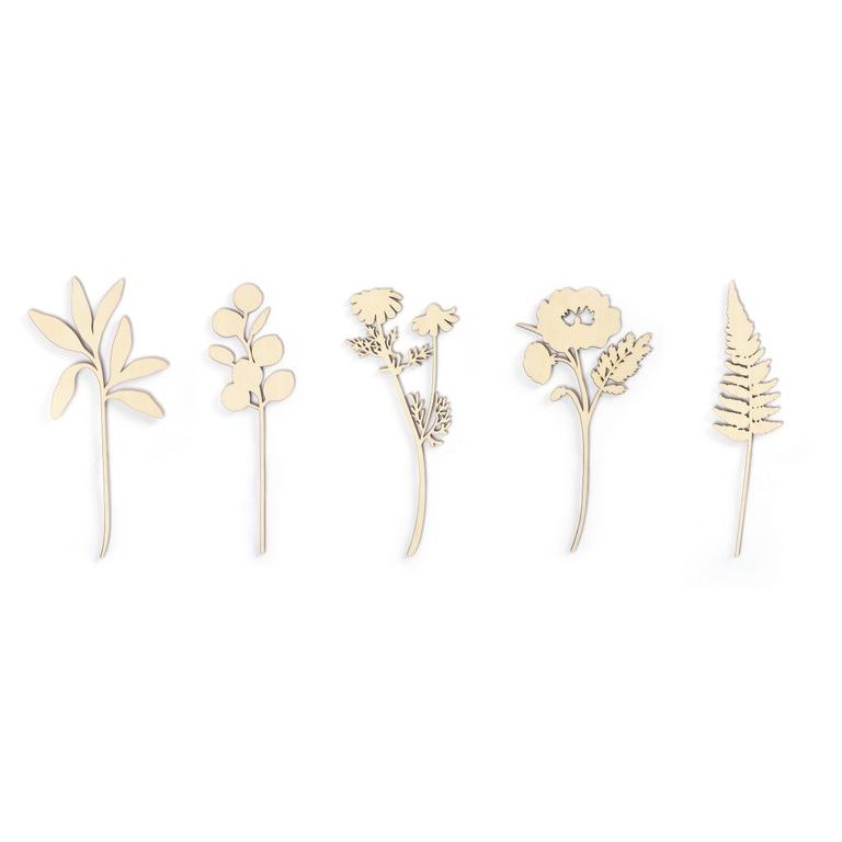 Set of wooden cutouts with floral motifs 10pcs